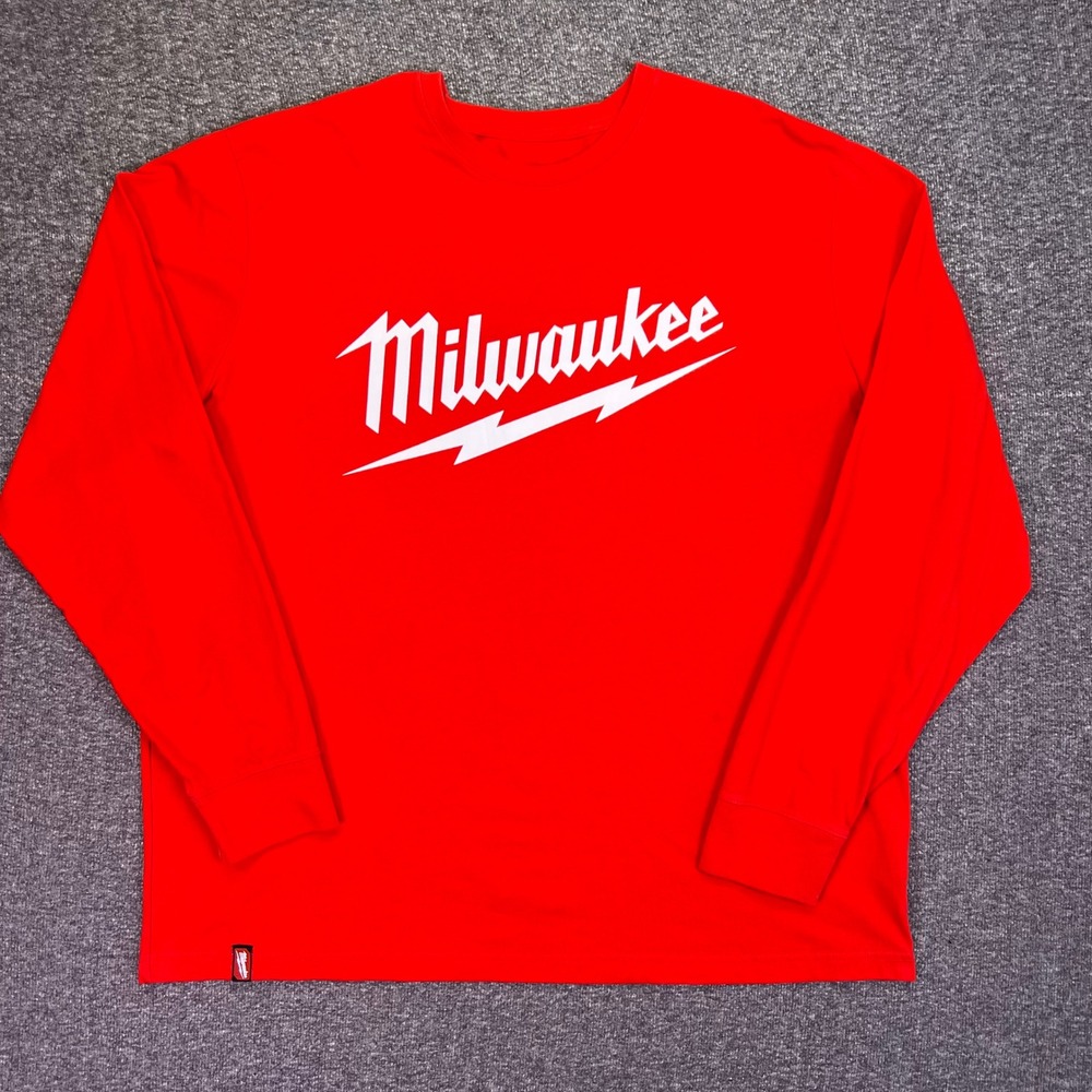 Milwaukee Shirt Mens 2XL Red Graphic Long Sleeve Workwear Casual Logo Heavy Work